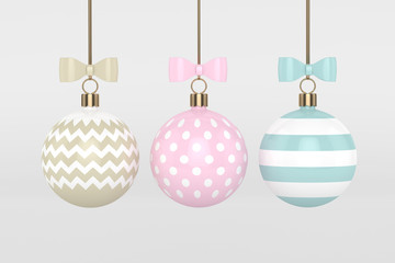 3d rendering of christmas turquoise baubles over gray  background