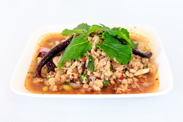 Hot spicy thai cuisine minced pork salad