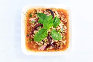 Hot spicy thai cuisine minced pork salad