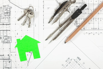 Architect workplace top view.