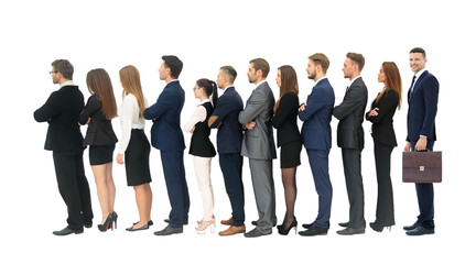 Profile of a business team in a single line against white background