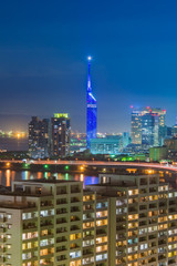 Fototapeta na wymiar Beautiful Night View cityscape of Hakata at Nigth in Fukuoka, Japan.