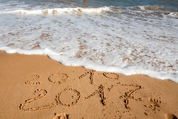 Happy New Year 2017, lettering on the beach