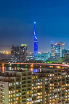 Beautiful Night View cityscape of Hakata at Nigth in Fukuoka, Japan. © supakit
