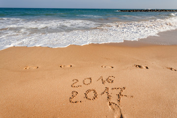 Happy New Year 2017, lettering on the beach