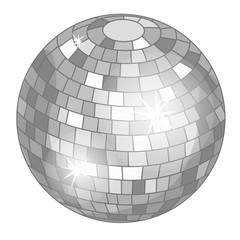 Silver mirror ball or discoball for party. Vector