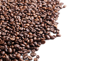 Roasted coffee beans on a white background