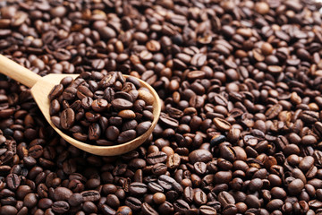 Brown roasted coffee beans background
