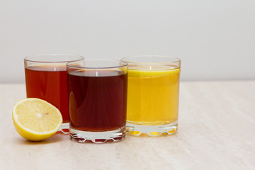 KOMBUCHA BLUEBERRY, APRICOT, UNFLAVORED. COPYSPACE.