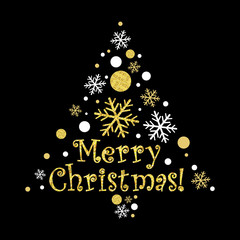 Sparkling gold Christmas design labels. Vector illustration.