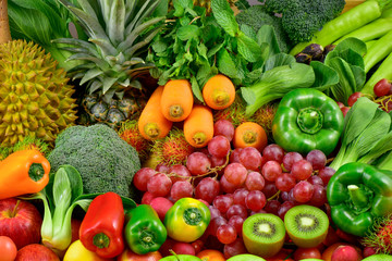 Fototapeta na wymiar Group of fresh fruits and vegetables for eating healthy