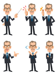 スーツを着た年配男性の6種類のポーズと仕草
