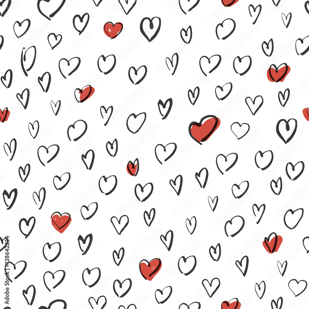 Poster hand drawn hearts background. seamless vector pattern.
