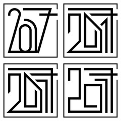 Stamp emblem of stylized digits of of number 2017; Vector set Eps8