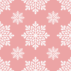 White snowflakes on pink background seamless pattern for continuous replicate