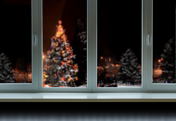 Christmas background behind the window