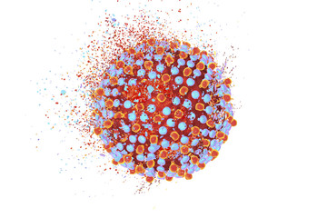 Destruction of hepatitis C virus, 3D illustration. Conceptual image for hepatitis C treatment