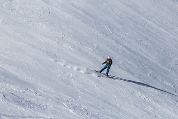 Naklejka na ściany i meble Skiers descend from the mountains. ski resort. ski-lift. Solden, Austria