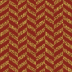 Christmas Seamless chevron pattern. Red and gold. Glittering gol © pashabo