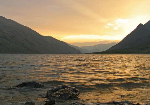 Sunset on the Yenisei river, Tyva,  Russia
