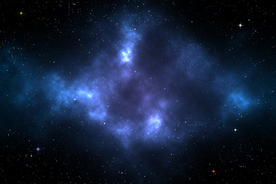 Space Scene Background with Blue and Purple Nebula Clouds and Star Fields