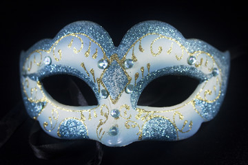 white blue glitter masquerade mask party isolated black