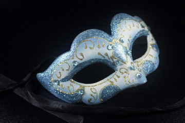 white blue glitter masquerade mask party isolated black