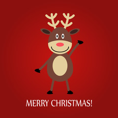 Vector illustration of a deer on a red background with text Merry Christmas!