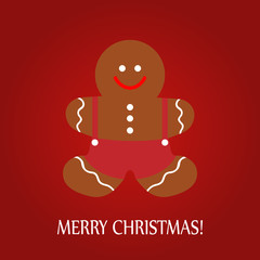 Vector illustration of a Christmas cookie on a red background with text Merry Christmas!