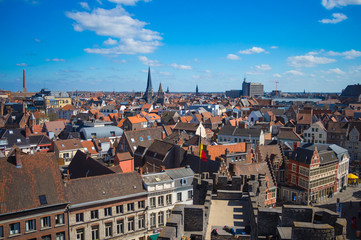 Fototapeta na wymiar View on old town Ghent panorama from Gravensteen castle Gent, Belgium