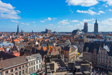 View on old town Ghent panorama from Gravensteen castle Gent, Belgium