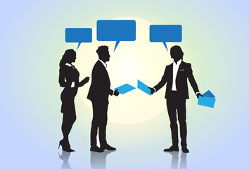 Business People Group Silhouette Speech Chat Bubbles Communication Concept Vector Illustration