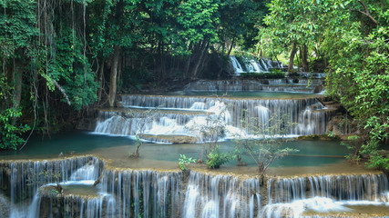 Obraz na płótnie Canvas Beautiful and Breathtaking waterfall, Huay Mea Kamin's waterfall, Located Kanchanaburi Province, Thailand