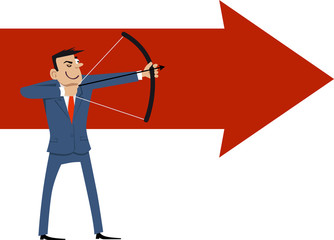 Cartoon businessman shooting arrow, EPS 8 vector illustration