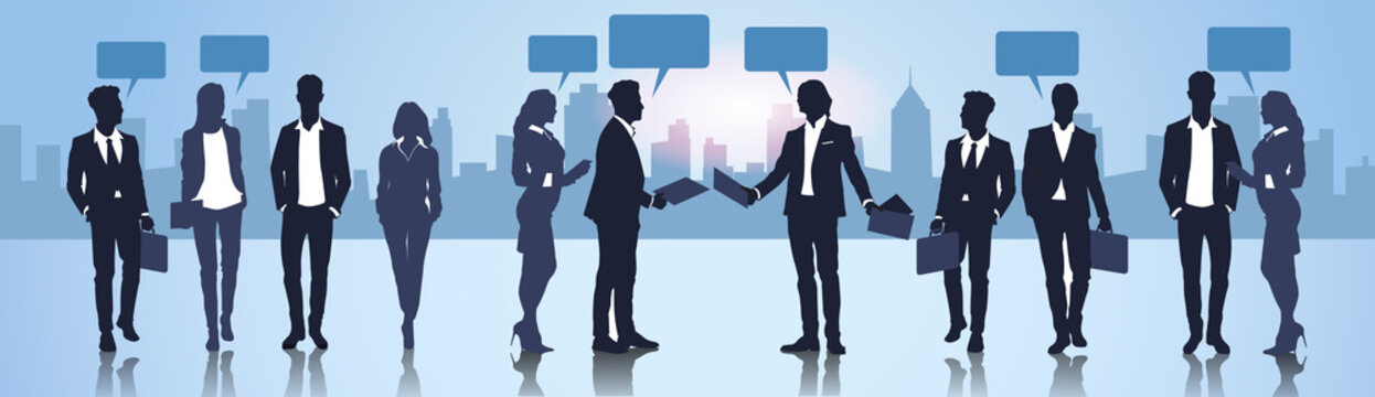 Business People Group Silhouette Speech Chat Bubbles Communication Concept Vector Illustration