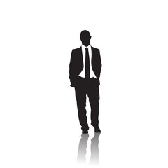 Business Man Black Silhouette Standing Full Length Over White Background Vector Illustration