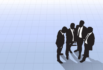 Fototapeta na wymiar Silhouette Black Business People Group Standing Top Angle View, Businessman Colleague Team Banner With Copy Space Flat Vector Illustration