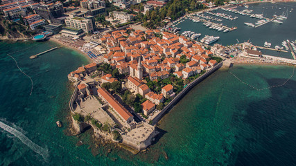 Aerial view of Budva in Montenegro, old town