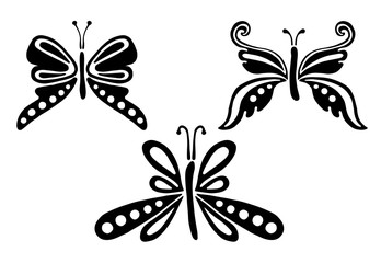 Set of vector black and white  illustration of insect. Butterfly isolated on the white background. Hand drawn decorative graphic vector logo, icon, sign, symbol, illustration, tattoo.