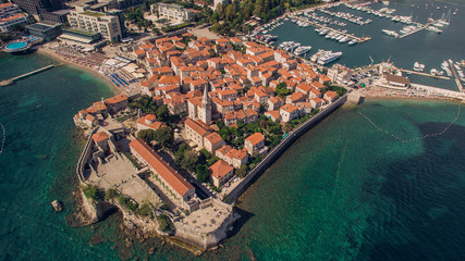 Aerial view of Budva in Montenegro, old town