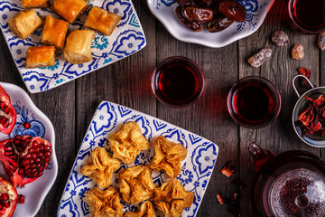 Oriental sweets with hibiscus tea.