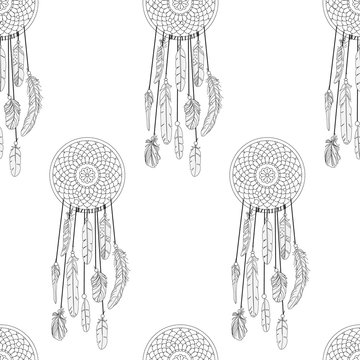 seamless pattern with Dreamcatcher Adult Coloring