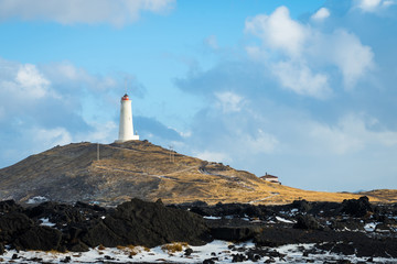 Lighthouse on Reykjanes peninsula in Iceland