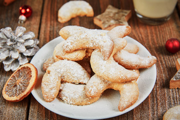 Vanilla cookie vanillekipferl baked for christmas - 128652630