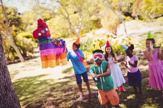 Little Boy Is Going To Broke A Pinata For His Birthday