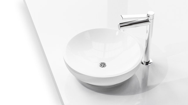 Modern white sink in a soft light on white background 3d illustr