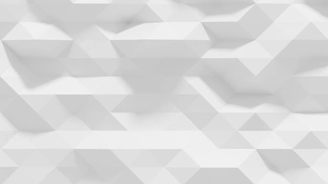 Abstract Polygonal Geometric Surface Loop 1A: clean soft low poly motion background of shifting pure bright white grey triangles, seamless loop 4K UHD, FullHD. 