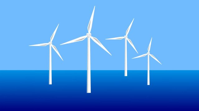 Looped motion graphics video of an offshore wind farm