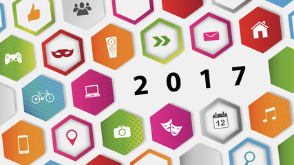 2017 background new years multicolored hexagons