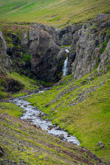 Waterfall at the Akrafjall mountain in Iceland
